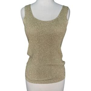 Suzelle Vintage Gold Metallic Knit Tank Top Size Med Sleeveless Evening Party